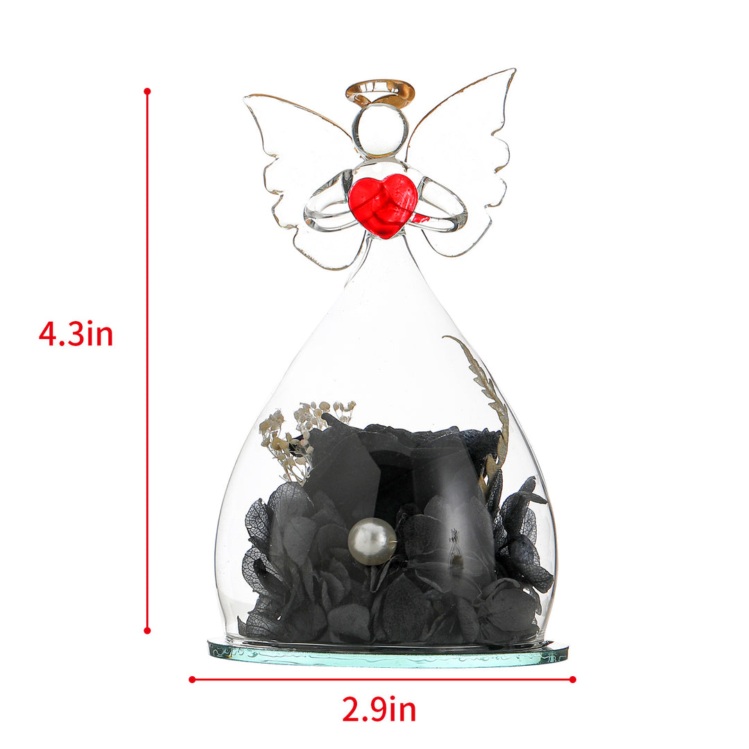 Creative Glass Angel Everlasting Rose Decoration in Black showing dimensions | Confetti Living