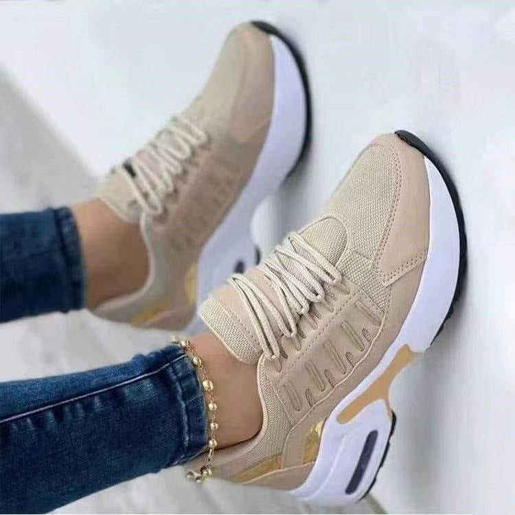 Women's Lace Up Wedge Heel Running Shoes in Champagne | Confetti Living