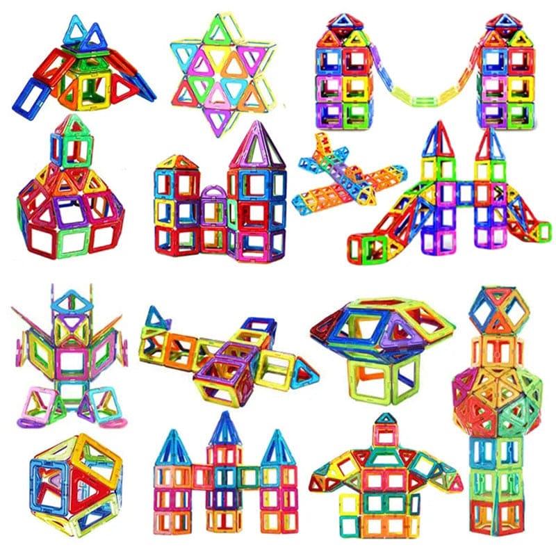 Kids Magnetic Building Blocks Sets showing building possibilities | Confetti Living