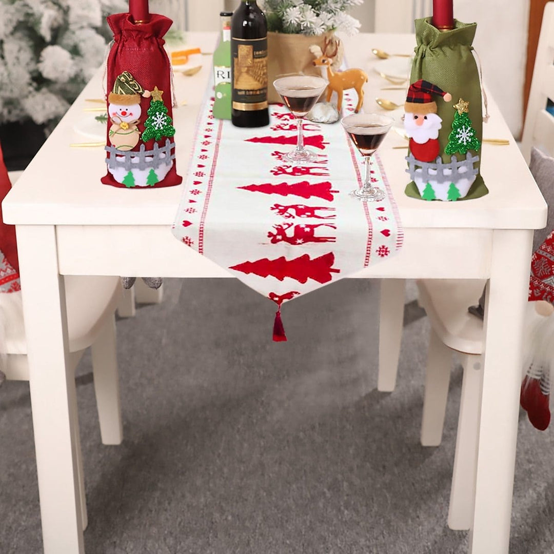 Christmas Linen Table Runner with Christmas Design showing Christmas Scenes | Confetti Living