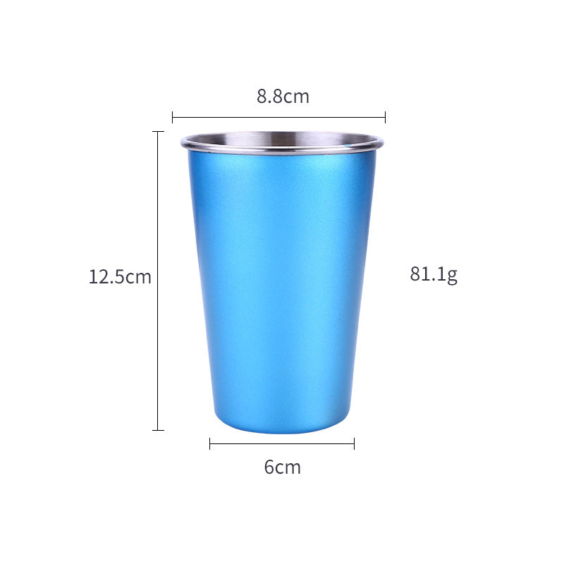 Home Bar Metallic Steel Travel Mug shown in blue with dimensions | Confetti Living
