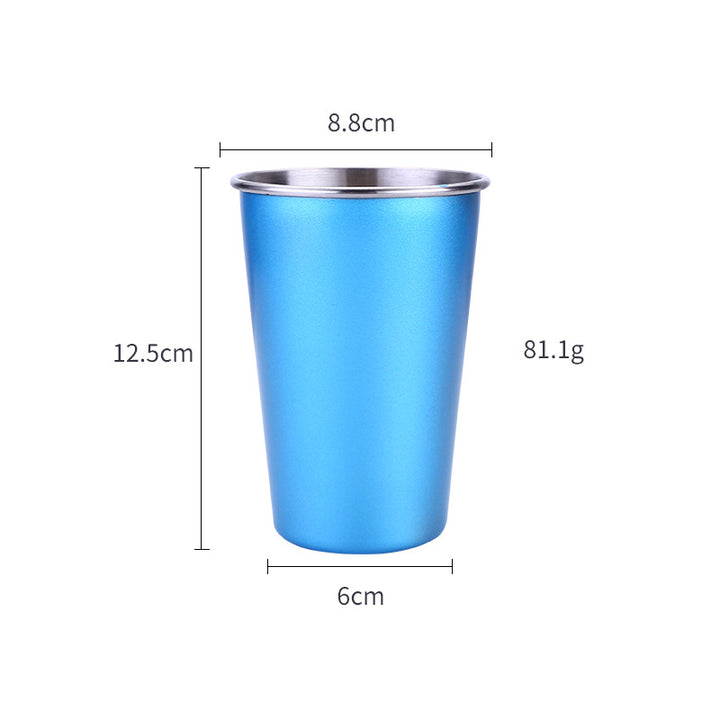 Home Bar Metallic Steel Travel Mug shown in blue with dimensions | Confetti Living