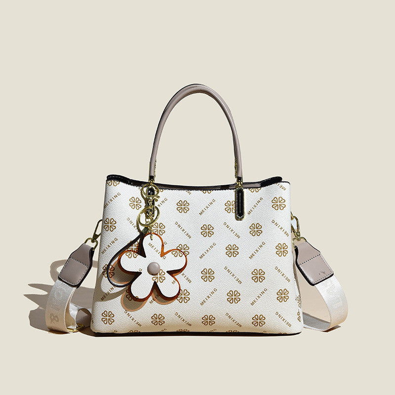 Women's Fashion Shoulder Bag with Flower Pendant showing clover white design | Confetti Living