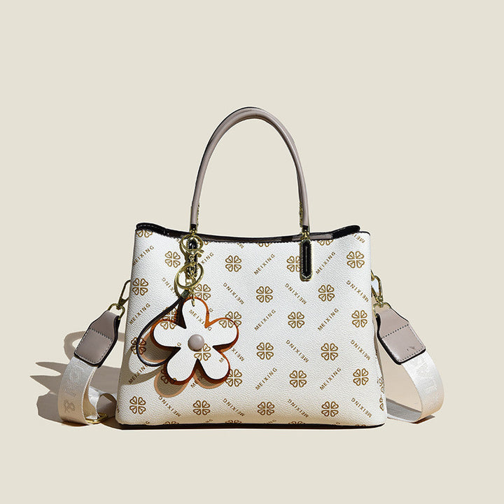 Women's Fashion Shoulder Bag with Flower Pendant showing clover white design | Confetti Living