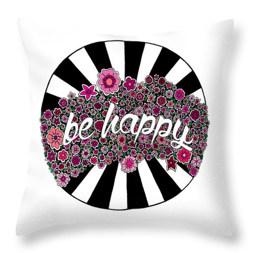 Cushion Cover Simple Black and White Designs showing Be Happy Style 1 | Confetti Living