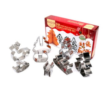 Gingerbread House 3D Stainless Steel Cookie Cutter Set showing 8-piece boxed pack | Confetti Living
