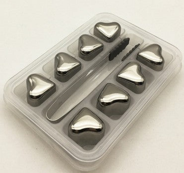 Home Bar Stainless Steel Whisky Chilling Stones showing heart 8 pack with tongs | Confetti Living