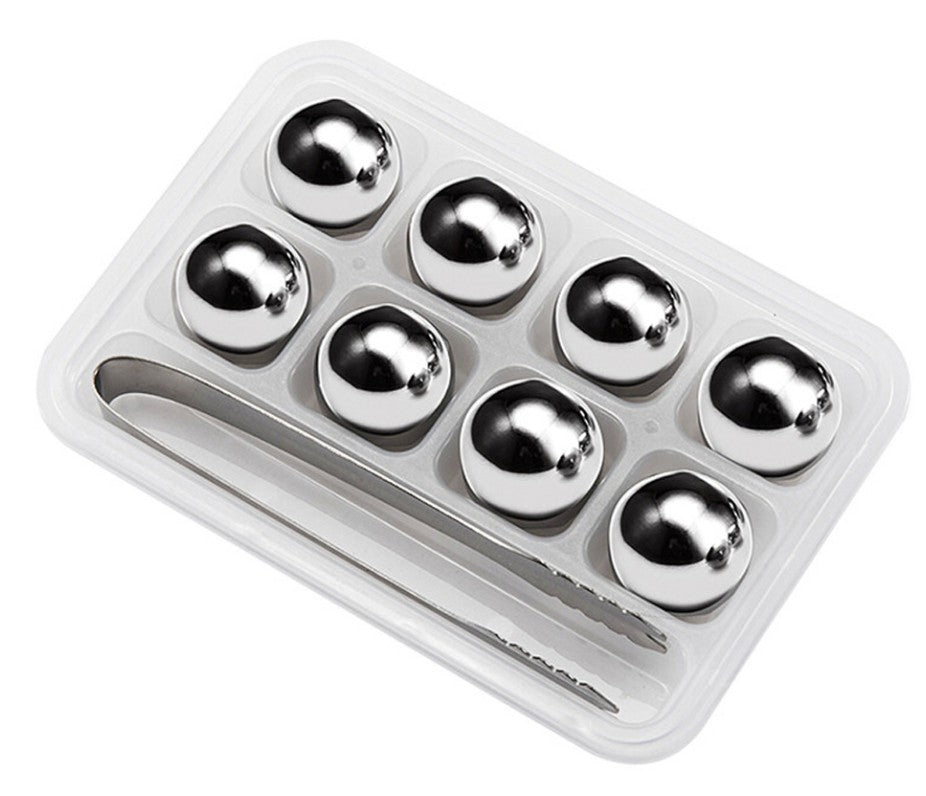 Home Bar Stainless Steel Whisky Chilling Stones showing circle 8 pack with tongs | Confetti Living