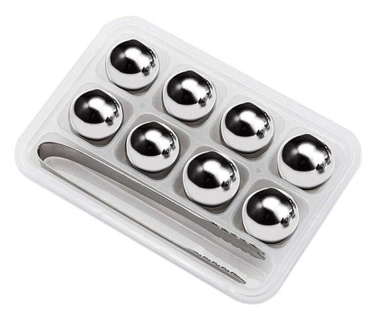 Home Bar Stainless Steel Whisky Chilling Stones showing circle 8 pack with tongs | Confetti Living