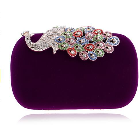 Women's Evening Dress Clutch Bag in Purple with Coloured Peacock Clasp | Confetti Living