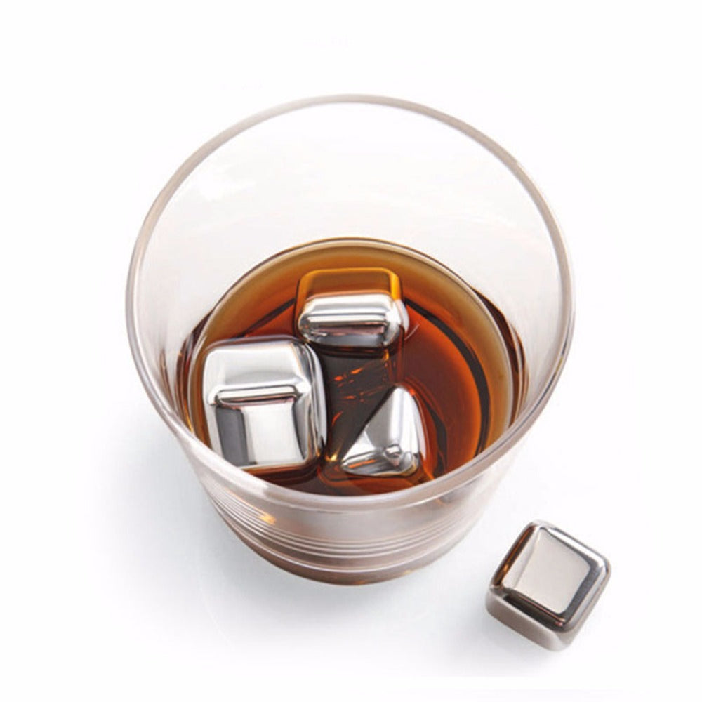 Home Bar Stainless Steel Whisky Chilling Stones showing in glass | Confetti Living