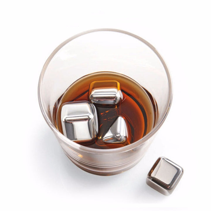Home Bar Stainless Steel Whisky Chilling Stones showing in glass | Confetti Living