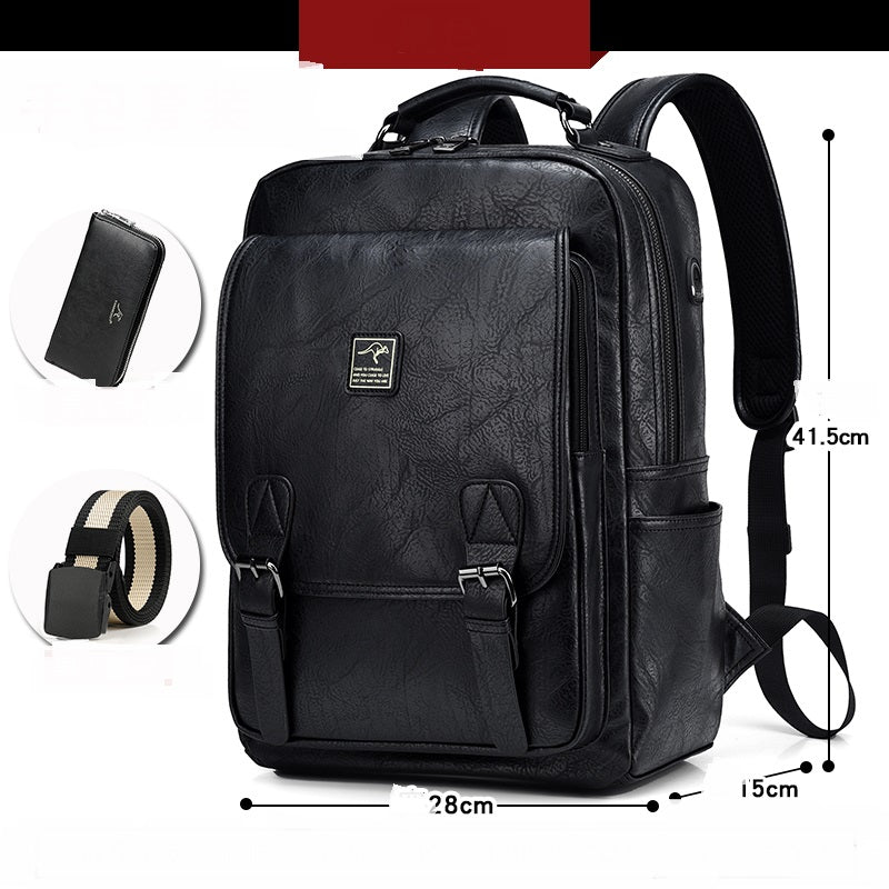 Casual Large-Capacity Computer Backpack Black Set with Wallet & Belt| Confetti Living