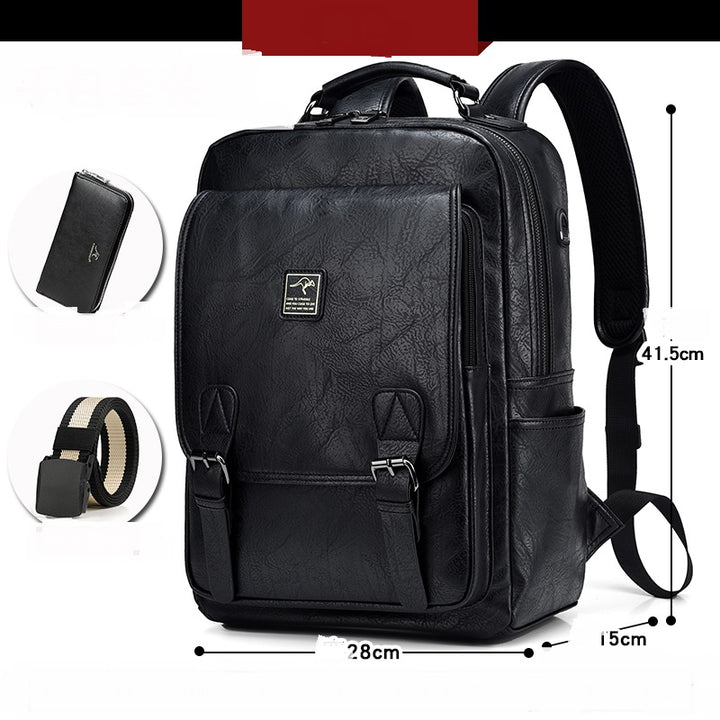 Casual Large-Capacity Computer Backpack Black Set with Wallet & Belt| Confetti Living