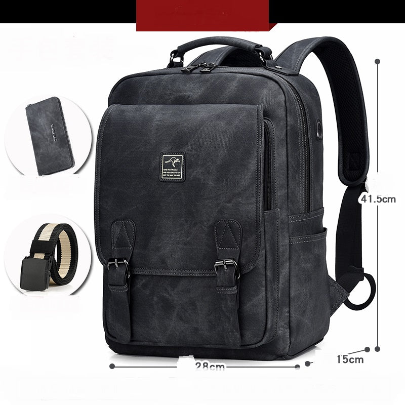 Casual Large-Capacity Computer Backpack Grey Set with Wallet & Belt | Confetti Living