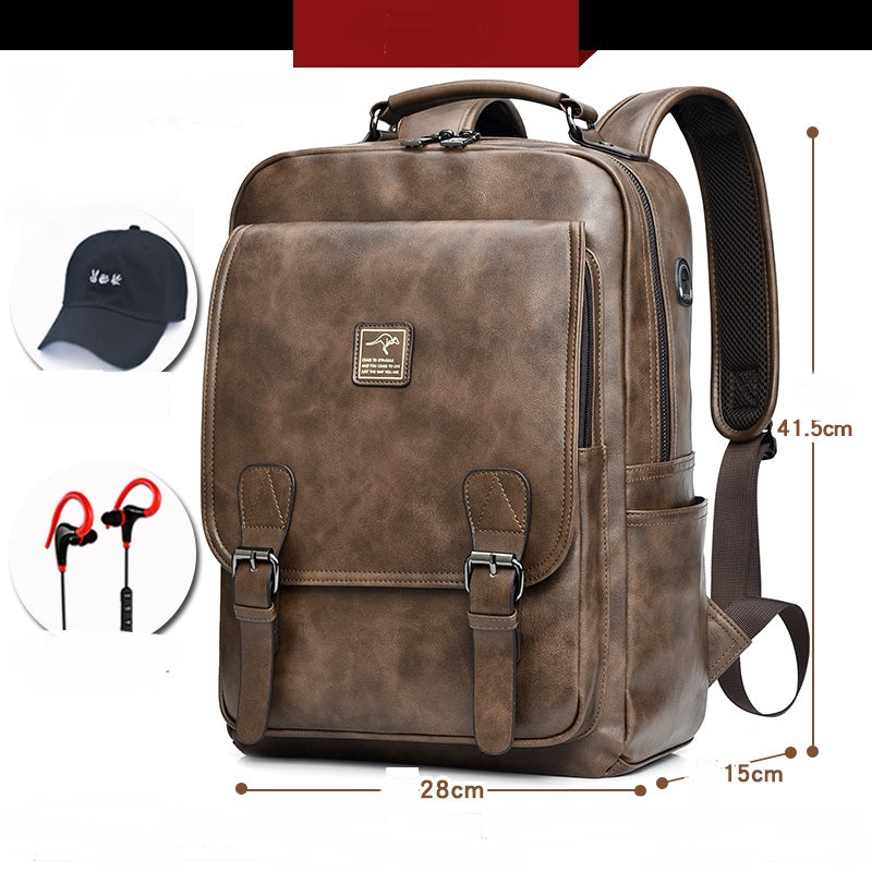 Casual Large-Capacity Computer Backpack Khaki Set with Hat & Headphones| Confetti Living