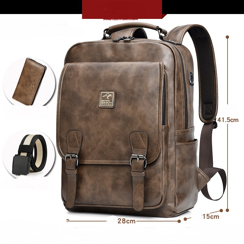 Casual Large-Capacity Computer Backpack Khaki Set with Wallet & Belt| Confetti Living
