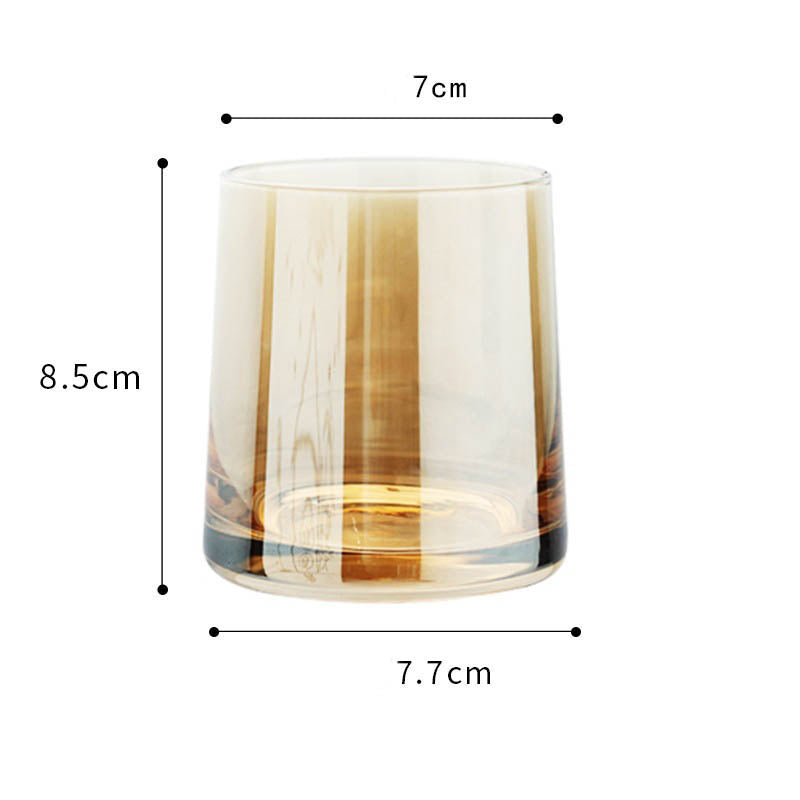 Home Bar Colourful Whiskey Glass Set showing amber whisky glass and dimensions | Confetti Living