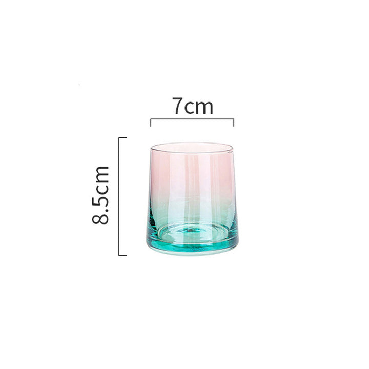 Home Bar Colourful Whiskey Glass Set showing gradient green whisky glass and dimensions | Confetti Living