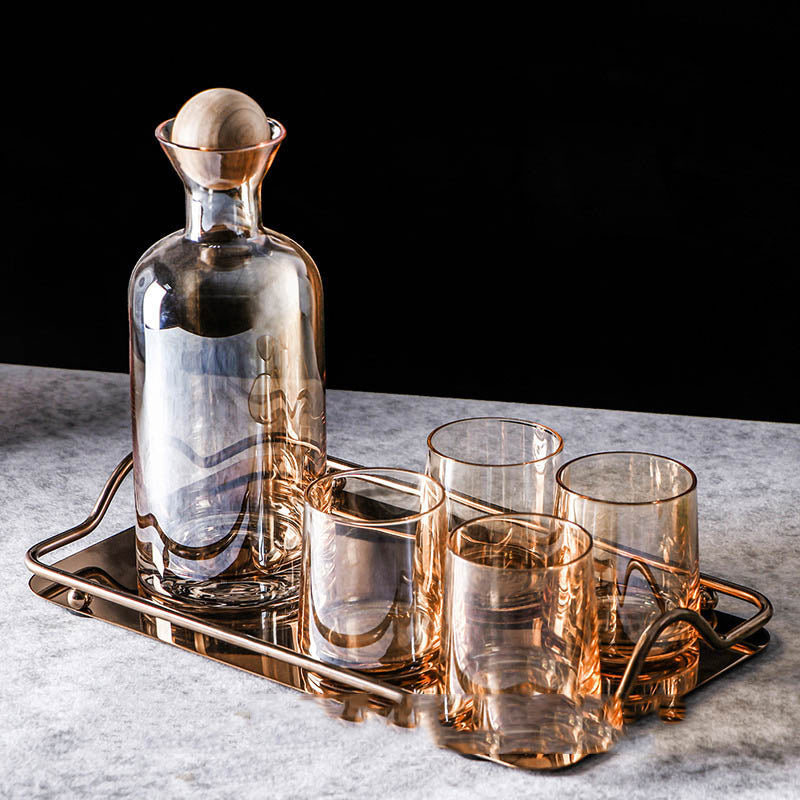 Home Bar Colourful Whiskey Glass Set showing amber whisky set with decanter | Confetti Living