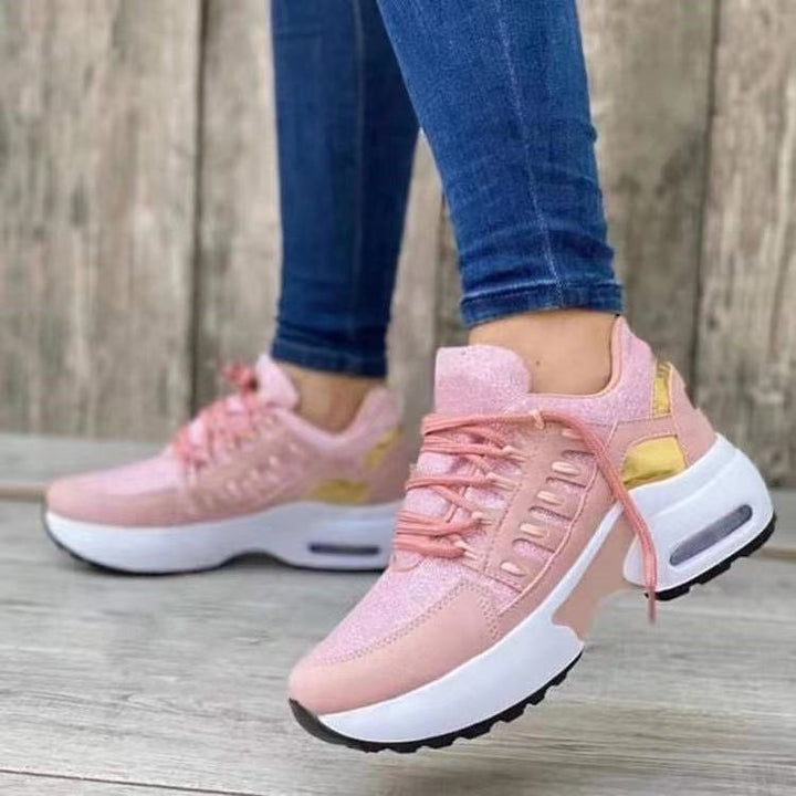 Women's Lace Up Wedge Heel Running Shoes in Pink | Confetti Living