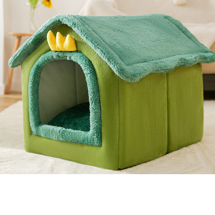 Foldable Decorative Pet House Bed showing Green Dinosaur design | Confetti Living