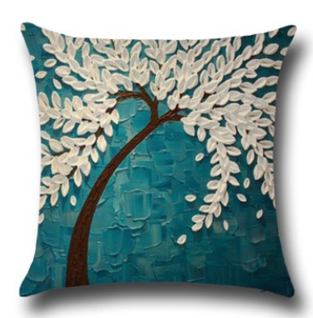 Three-dimensional Oil Painting Trees Flowers Cotton Cushion Cushion Pillowcase Car Waist Cushion Cover | Confetti Living