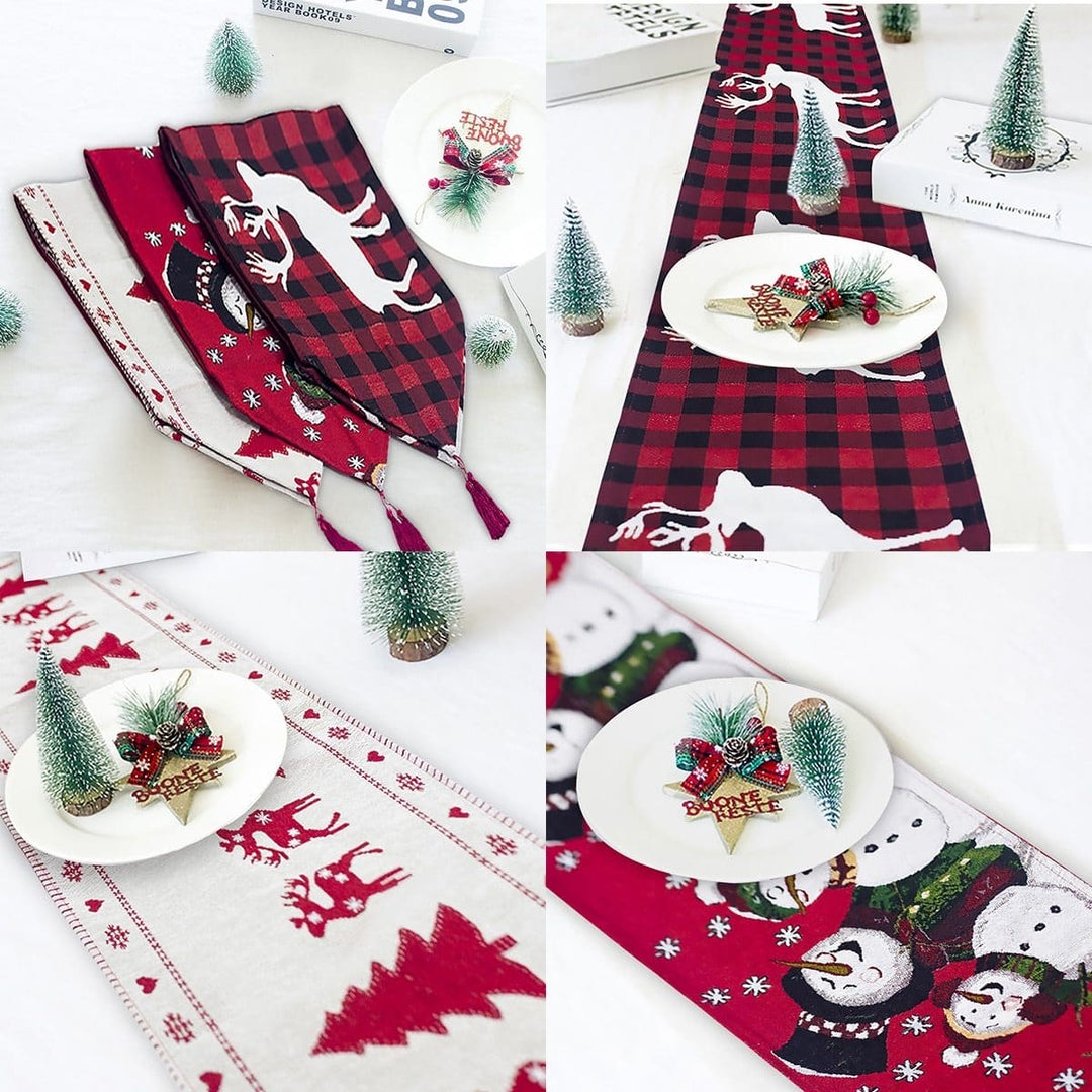Christmas Linen Table Runner with Christmas Design showing All Scenes | Confetti Living