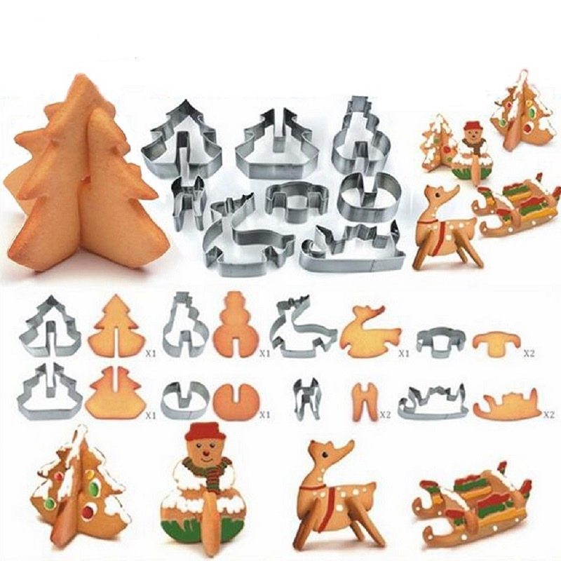 Gingerbread House 3D Stainless Steel Cookie Cutter Set showing 8-piece bagged pack | Confetti Living