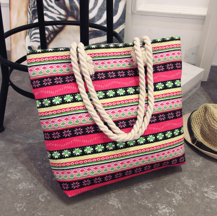 Women's Large Capacity Colouurful Tote Bag in Pink Striped Design D | Confetti Living