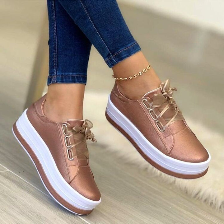 Women's Fashion Lace-up Flat Sneakers in Rose Gold | Confetti Living
