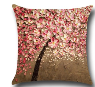 Three-dimensional Oil Painting Trees Flowers Cotton Cushion Cushion Pillowcase Car Waist Cushion Cover | Confetti Living