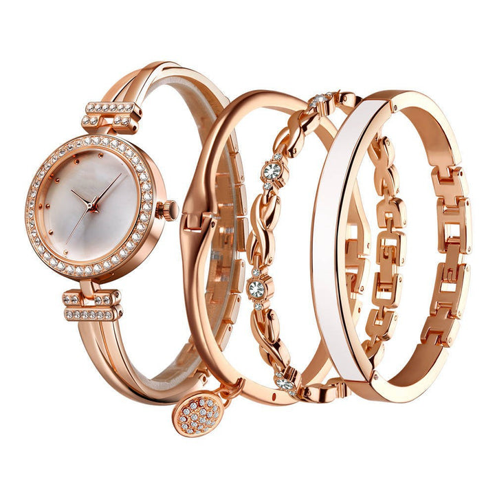 Women's Fashion Quartz Watch Jewellery Set  showing Rose Gold with white finishes | Confetti Living