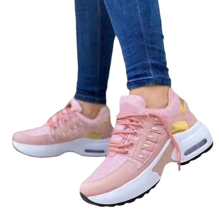 Women's Lace Up Wedge Heel Running Shoes in Pink | Confetti Living