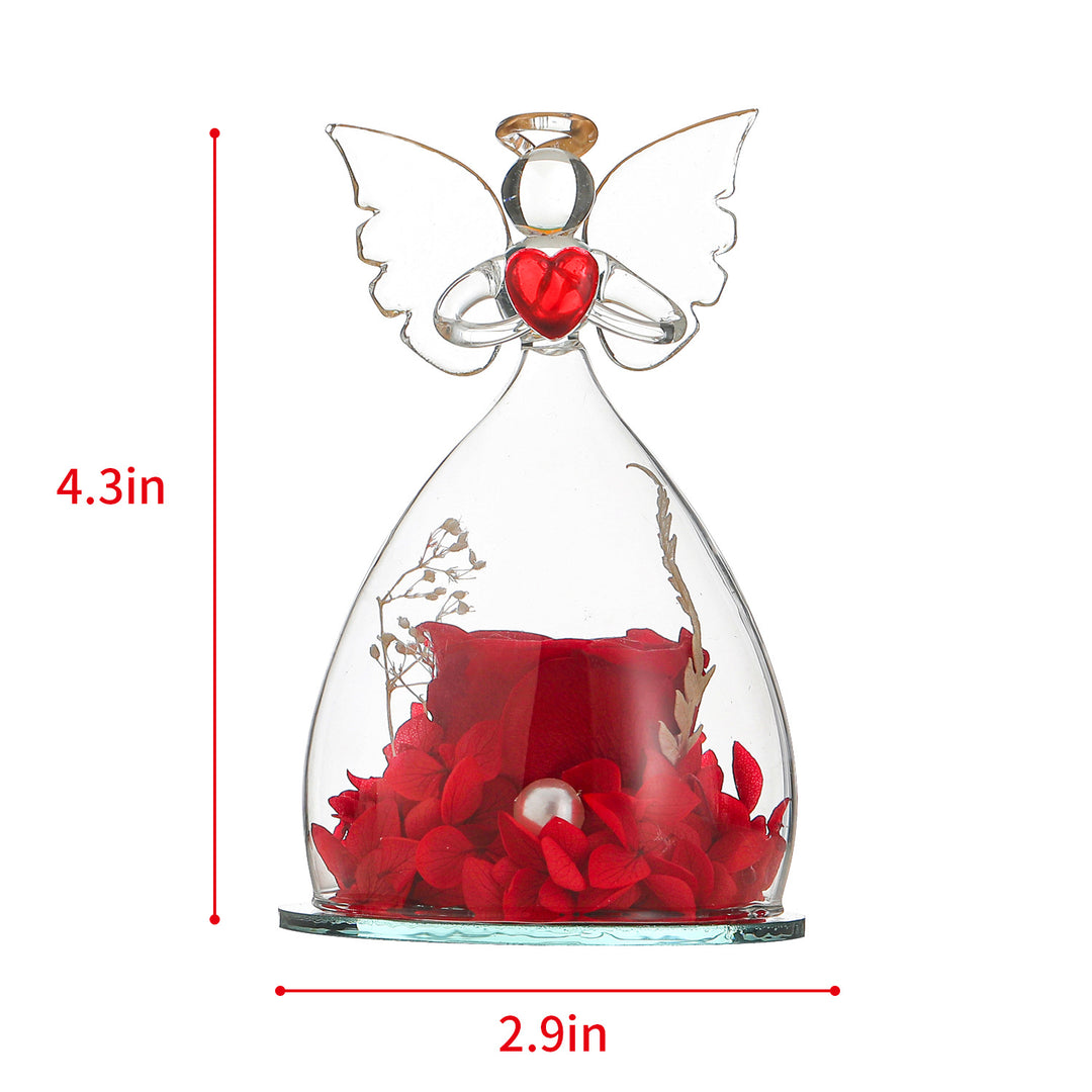 Creative Glass Angel Everlasting Rose Decoration in Red showing dimensions | Confetti Living