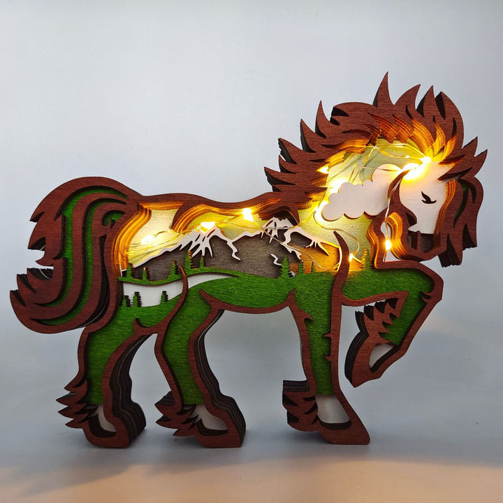 Wooden 3D Animal Sculpture with Lights showing Horse with Lights | Confetti Living