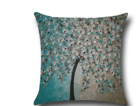 Three-dimensional Oil Painting Trees Flowers Cotton Cushion Cushion Pillowcase Car Waist Cushion Cover | Confetti Living