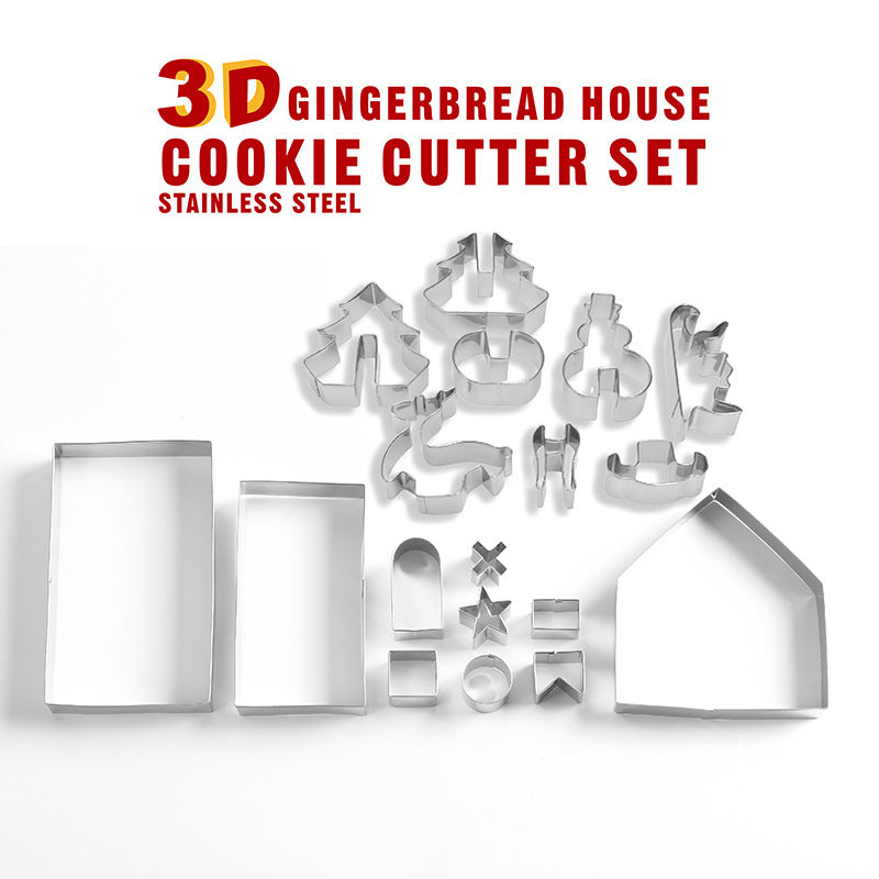 Gingerbread House 3D Stainless Steel Cookie Cutter Set showing cutter shapes  | Confetti Living