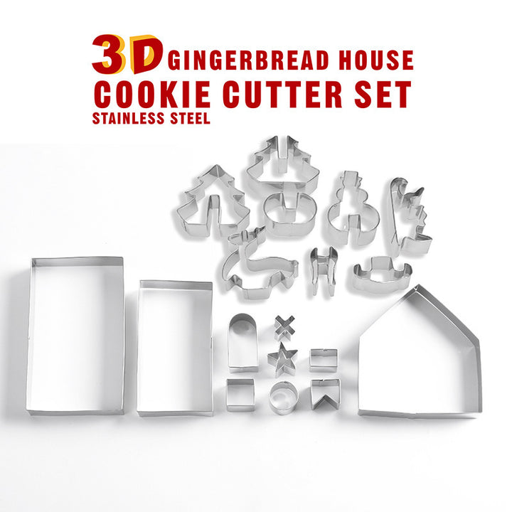 Gingerbread House 3D Stainless Steel Cookie Cutter Set showing cutter shapes  | Confetti Living