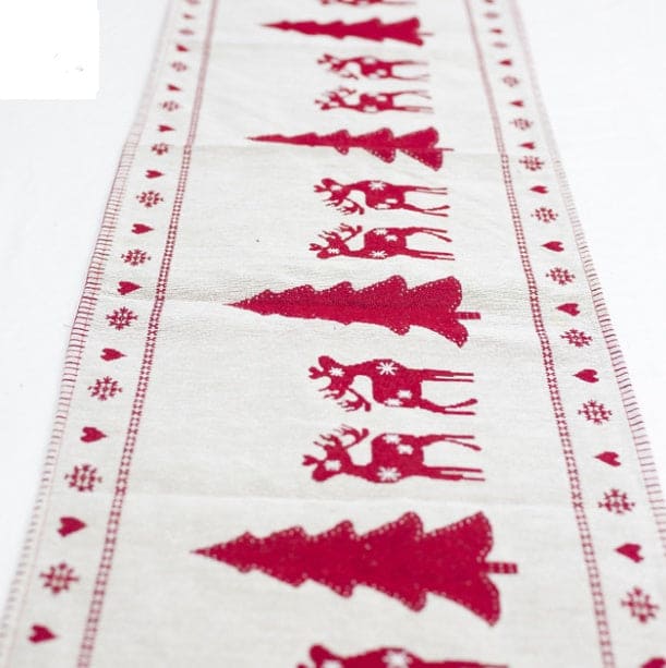 Christmas Linen Table Runner with Christmas Design showing Christmas Scenes | Confetti Living