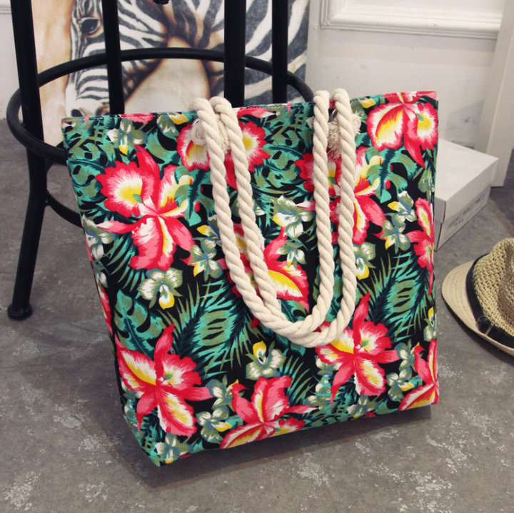 Women's Large Capacity Colouurful Tote Bag in Red Hibiscus Design B | Confetti Living