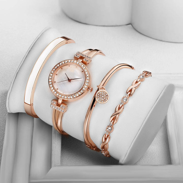 Women's Fashion Quartz Watch Jewellery Set  showing Rose Gold with white finishes | Confetti Living