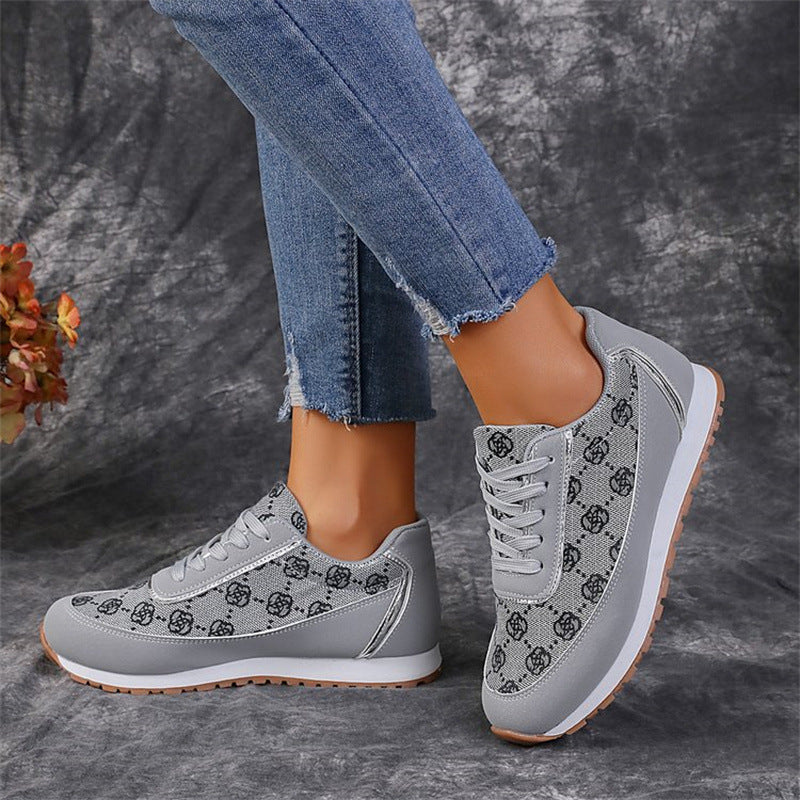 Women's Flower Print Lace-up Sneakers in Grey | Confetti Living
