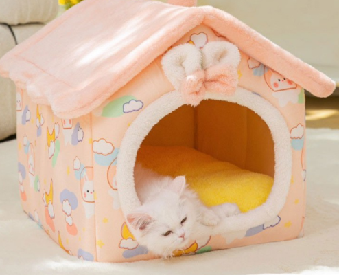Foldable Decorative Pet House Bed showing Space Rabbit design | Confetti Living