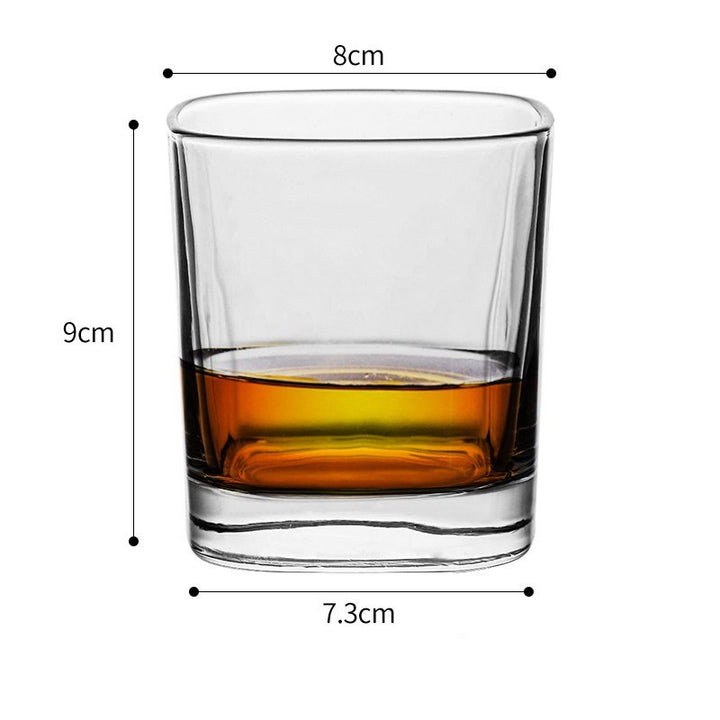 Home Bar Crystal Whiskey Glasses showing Square Light Design with dimensions | Confetti Living