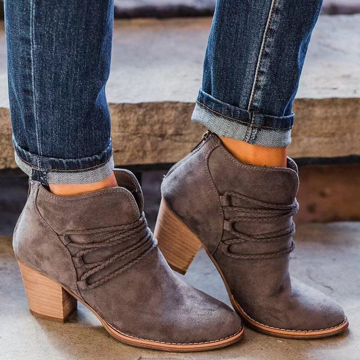 Women's Mid Heel Suede Ankle Boots in Brown | Confetti Living