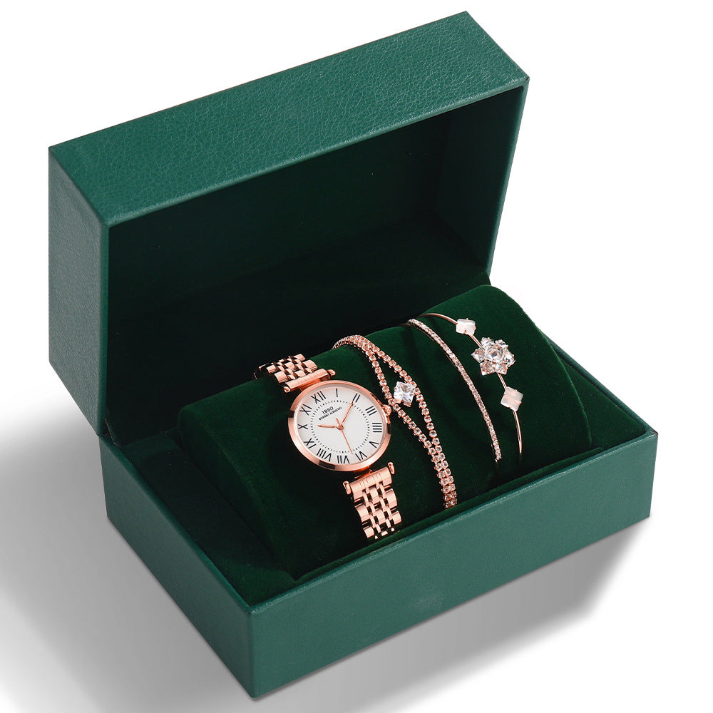 Women's Steel Band Watch Set in Rose Gold with Large Roman Numerals | Confetti Living