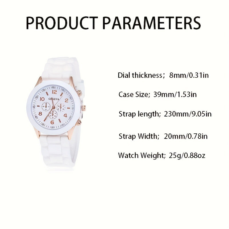 Women's Classic Leather Strap Watch and Jewellery Set showing product dimensions | Confetti Living