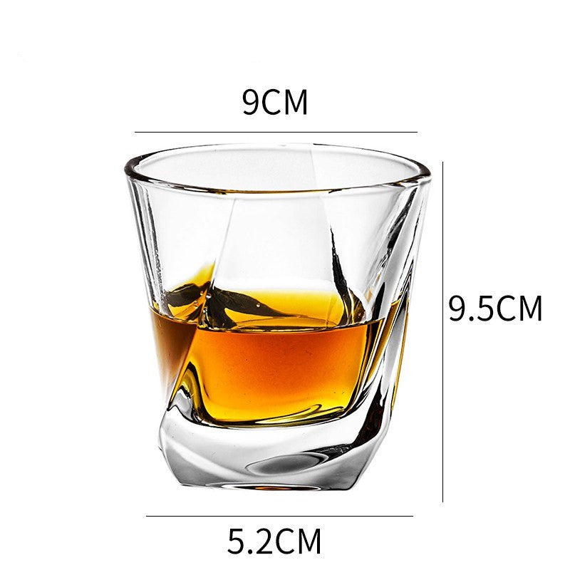 Home Bar Crystal Whiskey Glasses showing Twisted Design with dimensions | Confetti Living