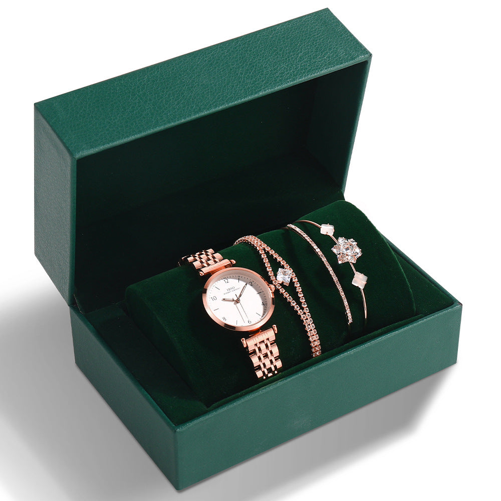 Women's Steel Band Watch Set in Rose Gold with Standard Numbers | Confetti Living